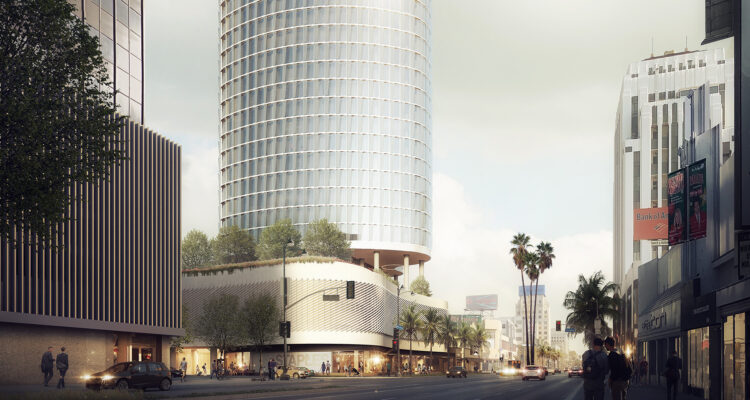 The Mirabel project as seen from Wilshire Boulevard, looking northeast.